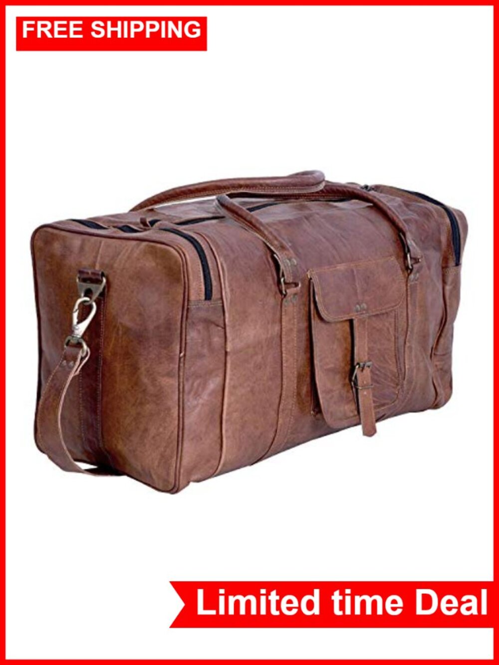 Full Grain Leather 21" Travel Duffle Bag, Cabin Size Weekend Overnight Gym